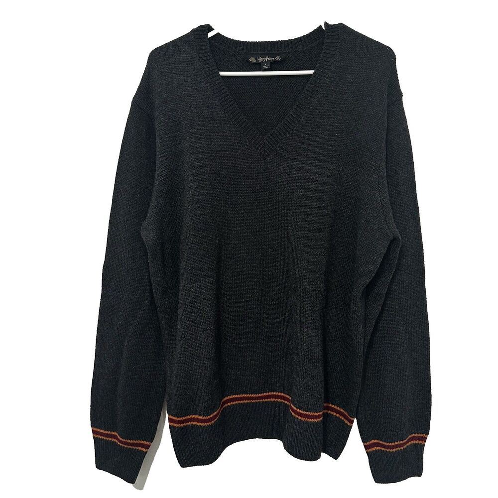 World of Harry Potter Gryffindor Unisex V Neck Gray Wool Sweater Large